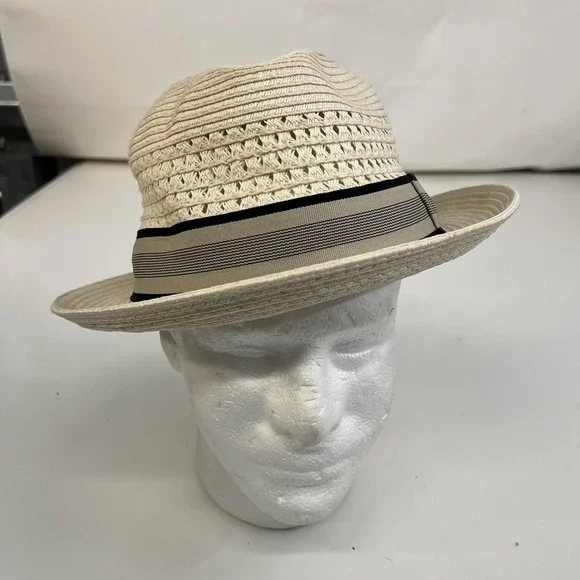 Scala Classico Hat Fedora Fitted Mens XLarge White Toyo Straw Summer Dressy - Picture 3 of 12
